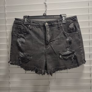 Women's black distressed shorts